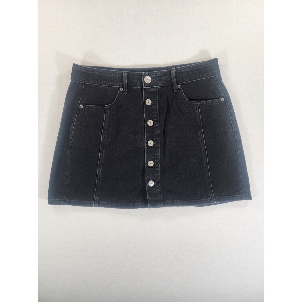 American Eagle Denim Skirt Womens 8 Black Button Front Mini A-Line Casual Jean
